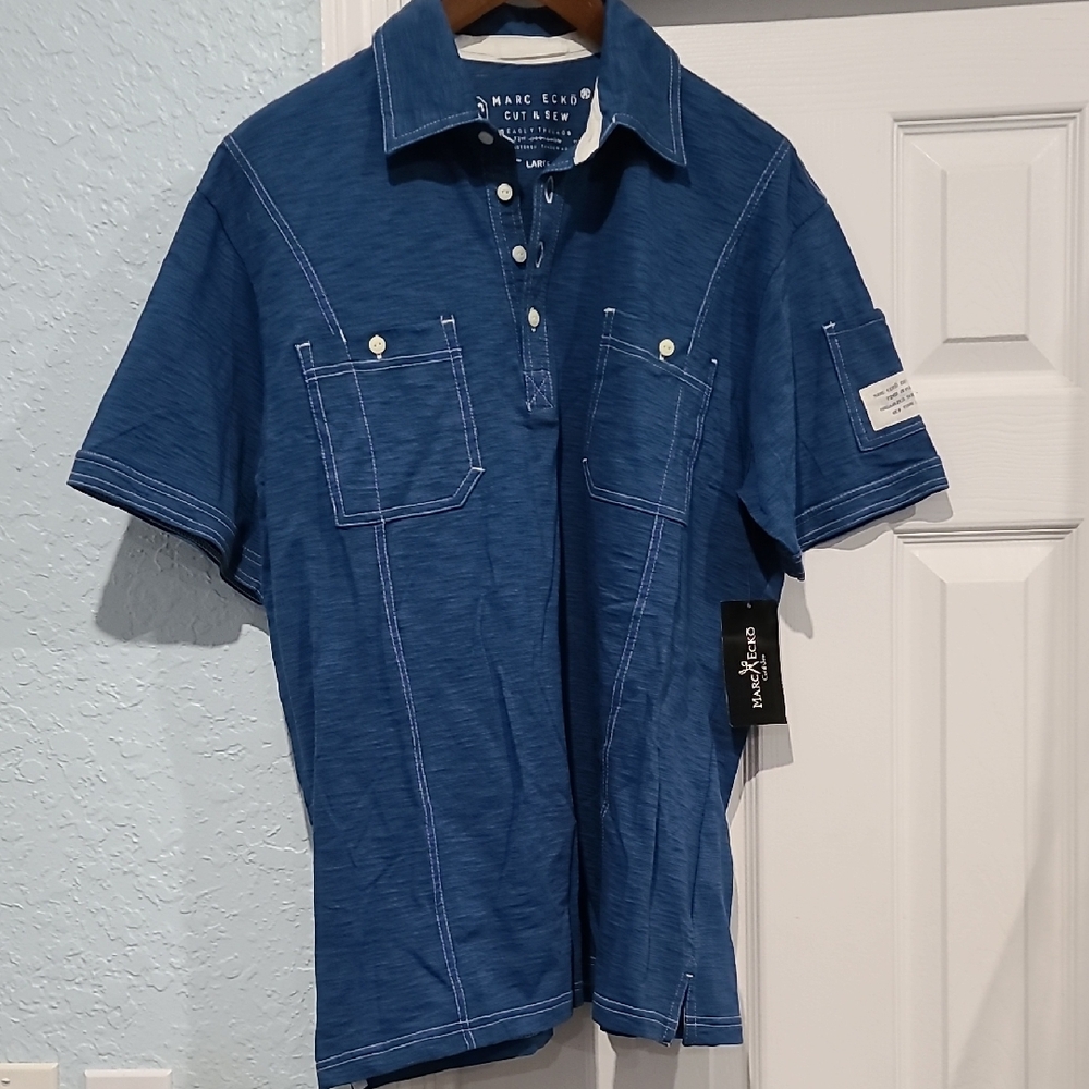 NWT Marc Ecko Blue & White 2 pkt Men's Polo Sz: L